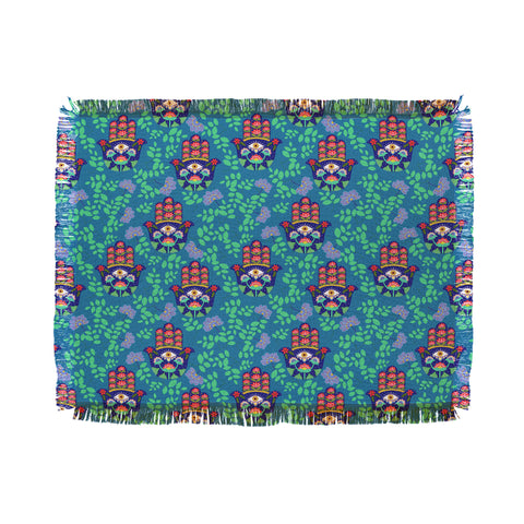 Hello Sayang Hamsa Midnight Blue Throw Blanket