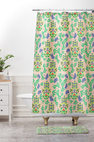 Hello Sayang Hamsa Pretty in Pink Shower Curtain And Mat