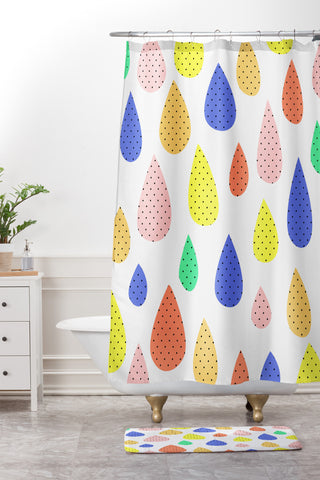 Hello Sayang Happy Raindrops Shower Curtain And Mat