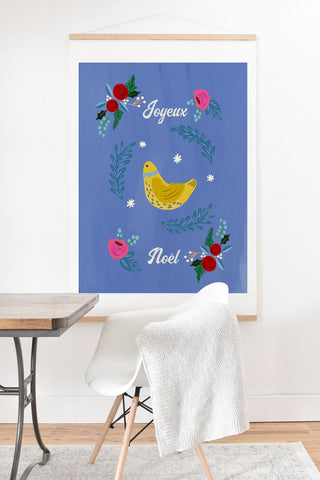 Hello Sayang Joyeux Noel Bird and Roses Art Print And Hanger
