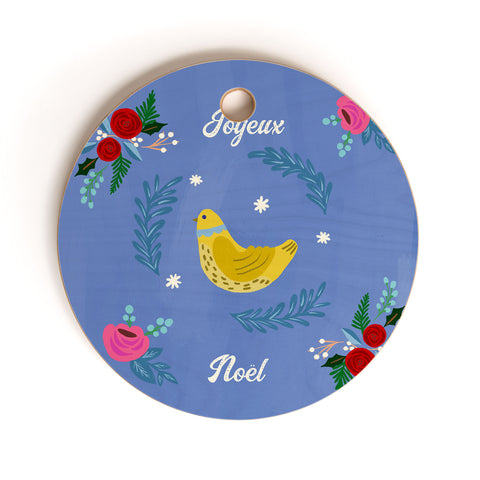 Hello Sayang Joyeux Noel Bird and Roses Cutting Board Round