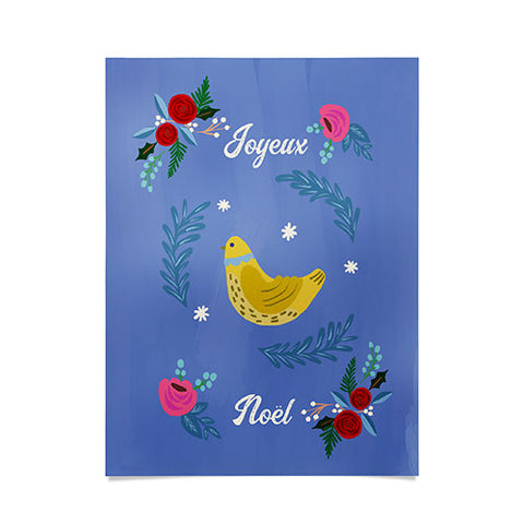 Hello Sayang Joyeux Noel Bird and Roses Poster