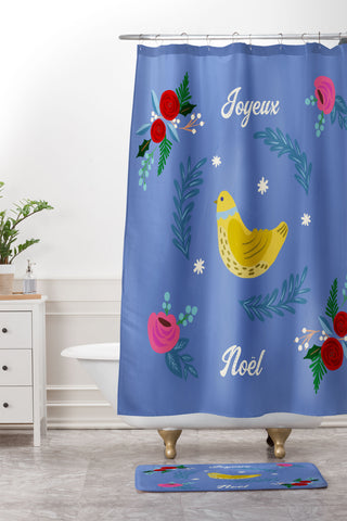 Hello Sayang Joyeux Noel Bird and Roses Shower Curtain And Mat