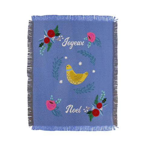 Hello Sayang Joyeux Noel Bird and Roses Throw Blanket