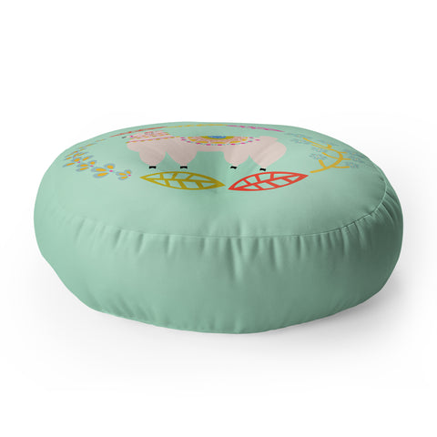 Hello Sayang Lola Llama Mint Floor Pillow Round