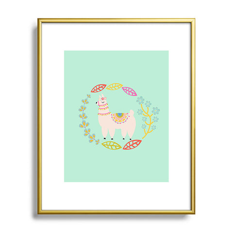 Hello Sayang Lola Llama Mint Metal Framed Art Print
