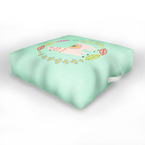 Hello Sayang Lola Llama Mint Outdoor Floor Cushion