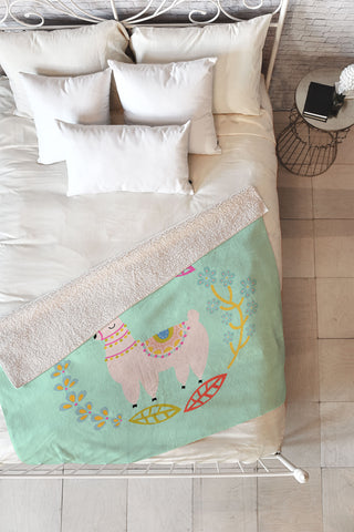 Hello Sayang Lola Llama Mint Fleece Throw Blanket