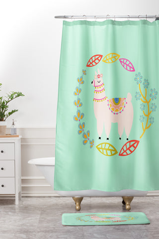 Hello Sayang Lola Llama Mint Shower Curtain And Mat