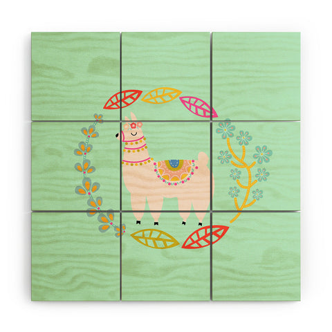 Hello Sayang Lola Llama Mint Wood Wall Mural