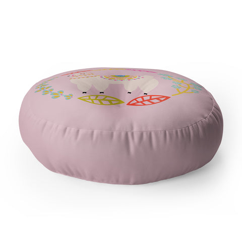 Hello Sayang Lola Llama Pink Floor Pillow Round