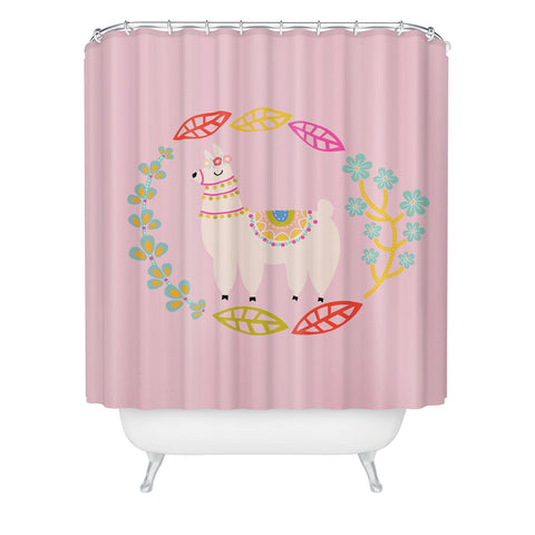 Hello Sayang Lola Llama Pink Shower Curtain