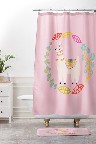 Hello Sayang Lola Llama Pink Shower Curtain And Mat