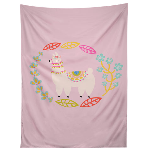 Hello Sayang Lola Llama Pink Tapestry