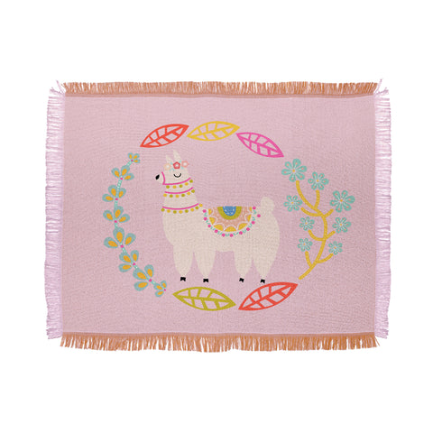 Hello Sayang Lola Llama Pink Throw Blanket