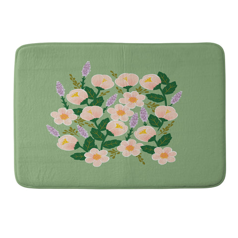 Hello Sayang Lovely Roses Green Memory Foam Bath Mat