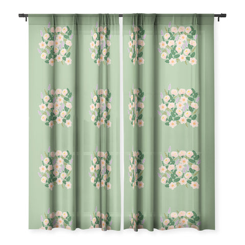 Hello Sayang Lovely Roses Green Sheer Window Curtain