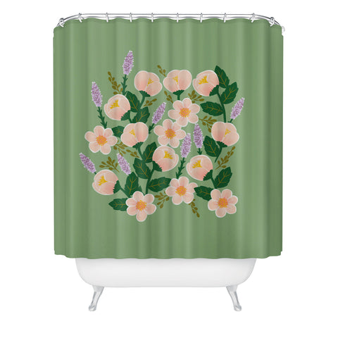 Hello Sayang Lovely Roses Green Shower Curtain