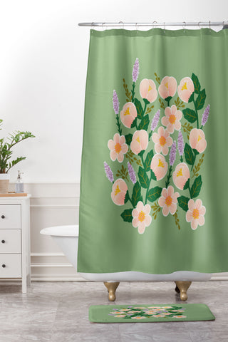 Hello Sayang Lovely Roses Green Shower Curtain And Mat