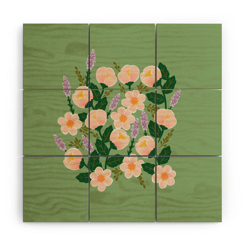 Hello Sayang Lovely Roses Green Wood Wall Mural