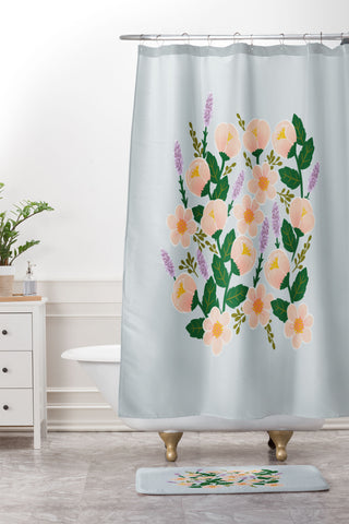 Hello Sayang Lovely Roses Grey Shower Curtain And Mat