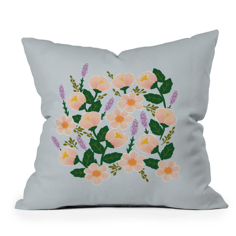 Hello Sayang Lovely Roses Grey Throw Pillow
