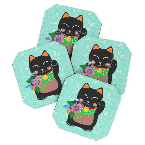 Hello Sayang Lucky Black Cat Coaster Set