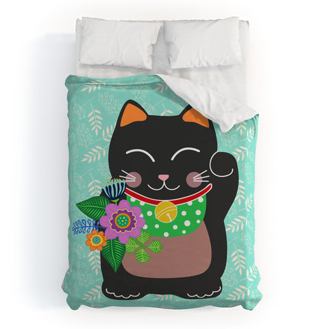 Hello Sayang Lucky Black Cat Duvet Cover
