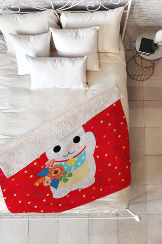 Hello Sayang Lucky Cat Fleece Throw Blanket