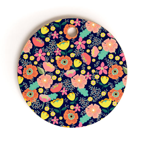 Hello Sayang Night Wild Flowers Cutting Board Round