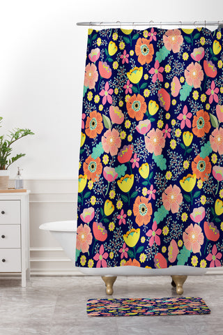 Hello Sayang Night Wild Flowers Shower Curtain And Mat