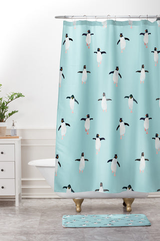 Hello Sayang Penguin Parade Shower Curtain And Mat
