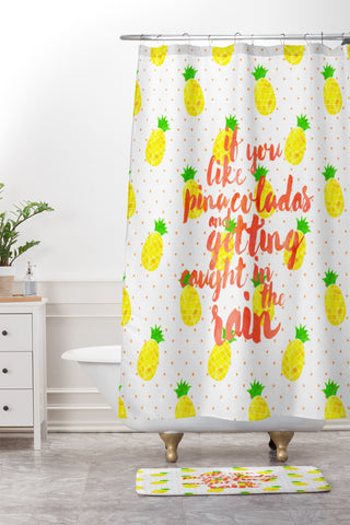 Hello Sayang Pineapple Pina Coladas Shower Curtain And Mat