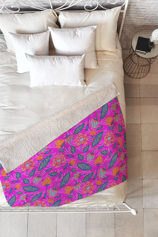 Hello Sayang Summer Batik Fuchsia Fleece Throw Blanket