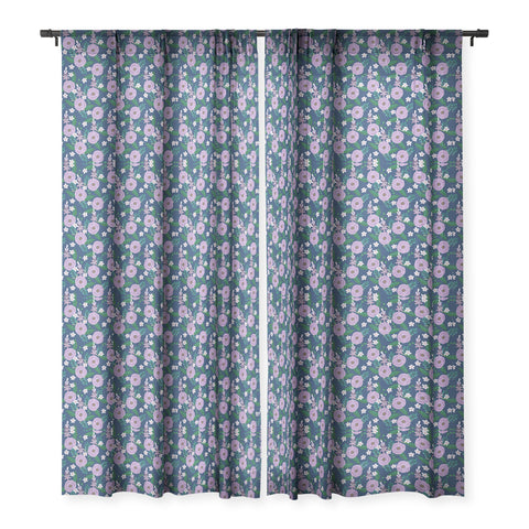 Hello Sayang Sweet Roses Navy Blue Sheer Window Curtain