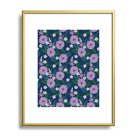 Hello Sayang Sweet Roses Navy Blue Metal Framed Art Print