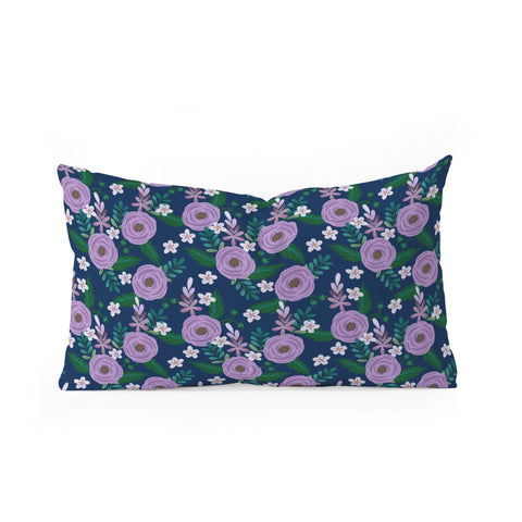 Hello Sayang Sweet Roses Navy Blue Oblong Throw Pillow