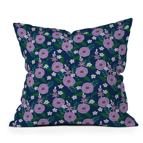 Hello Sayang Sweet Roses Navy Blue Throw Pillow