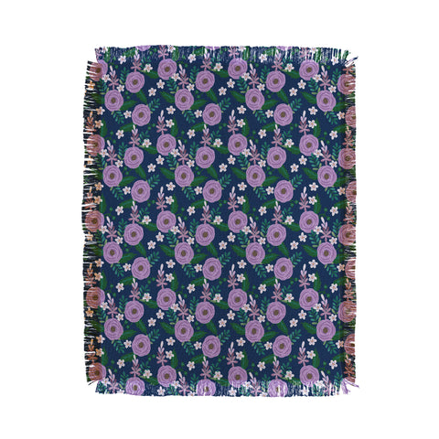 Hello Sayang Sweet Roses Navy Blue Throw Blanket