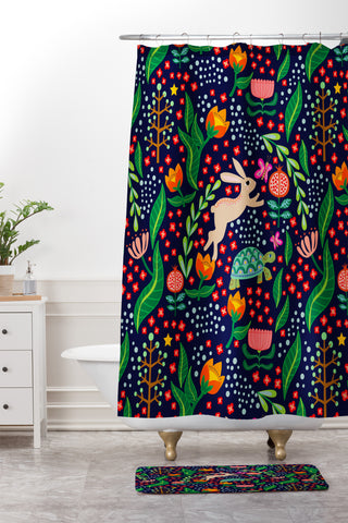 Hello Sayang The Tortoise and The Hare Night Shower Curtain And Mat