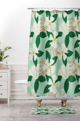 Hello Sayang Urban Jungle Hibiscus Shower Curtain And Mat