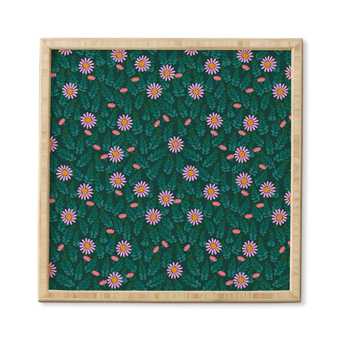 Hello Sayang Wild Daisies Forest Green Framed Wall Art