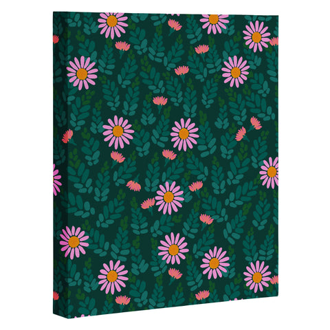 Hello Sayang Wild Daisies Forest Green Art Canvas