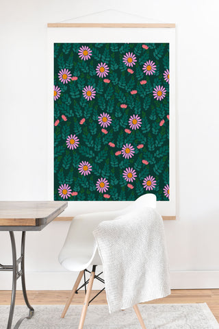 Hello Sayang Wild Daisies Forest Green Art Print And Hanger