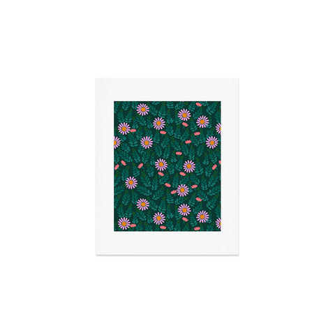 Hello Sayang Wild Daisies Forest Green Art Print