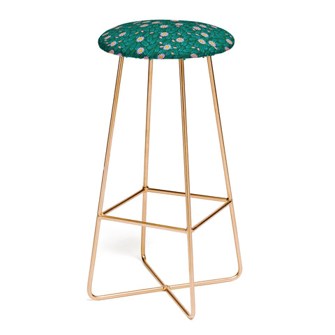 Hello Sayang Wild Daisies Forest Green Bar Stool