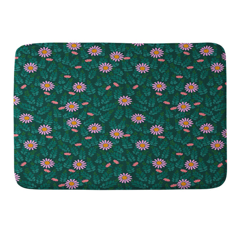 Hello Sayang Wild Daisies Forest Green Memory Foam Bath Mat
