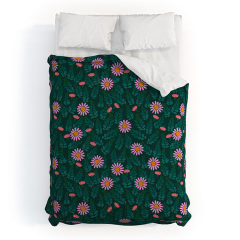 Hello Sayang Wild Daisies Forest Green Comforter