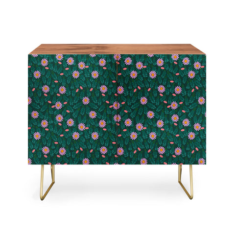 Hello Sayang Wild Daisies Forest Green Credenza