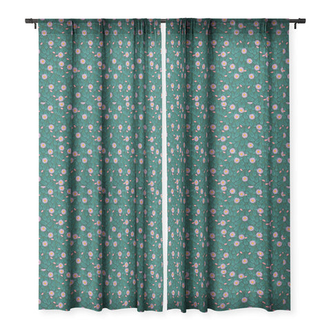 Hello Sayang Wild Daisies Forest Green Sheer Window Curtain